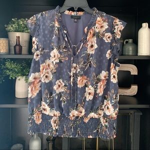 Tamara H. Banded Flutter Sleeve Floral Fall Blouse XL
